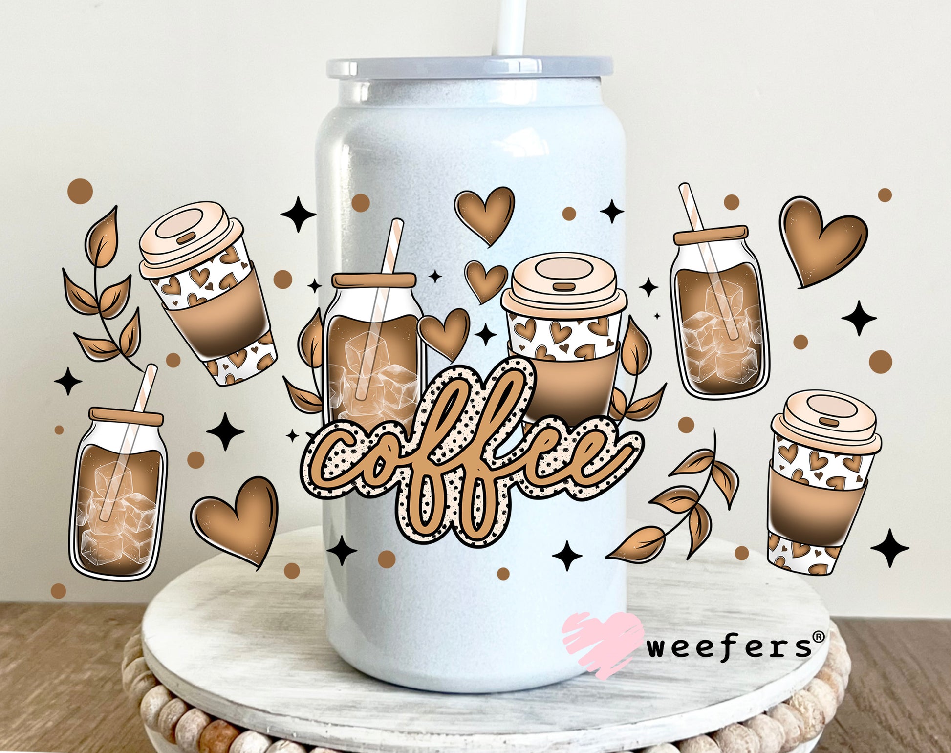 Coffee Latte My Heart UV DTF Cup Wrap 16oz Glass Can Generic Weefers