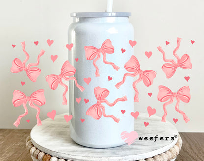 Coquette Bows and Hearts Pink UV DTF Cup Wrap 16oz Glass Can Generic Weefers