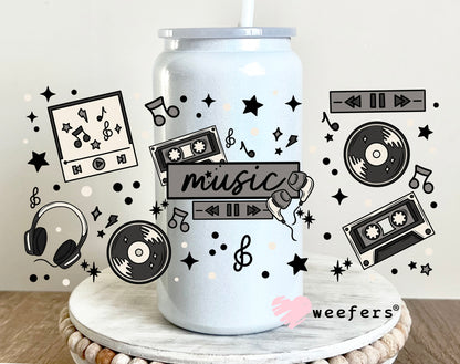 Old Time Music Vinyl Records UV DTF Cup Wrap 16oz Glass Can Generic Weefers