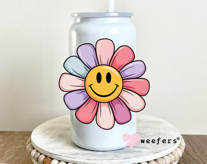 Multi-Color Smile Face UV DTF Decal 16oz Glass Can Generic Weefers