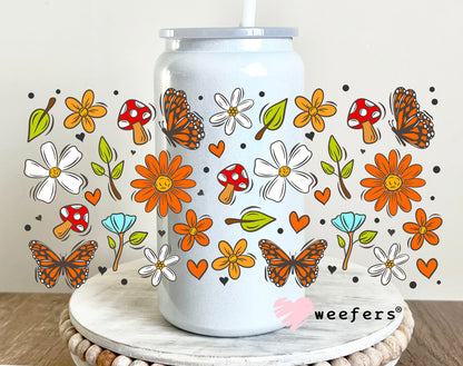 Orange Mushroom Bloom UV DTF Cup Wrap 16oz Glass Can Generic Weefers