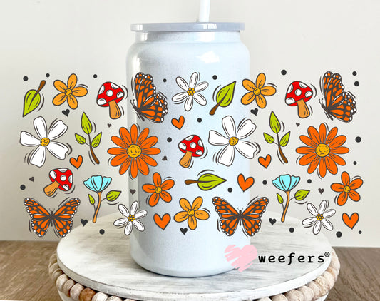 Orange Mushroom Bloom UV DTF Cup Wrap 16oz Glass Can Generic Weefers