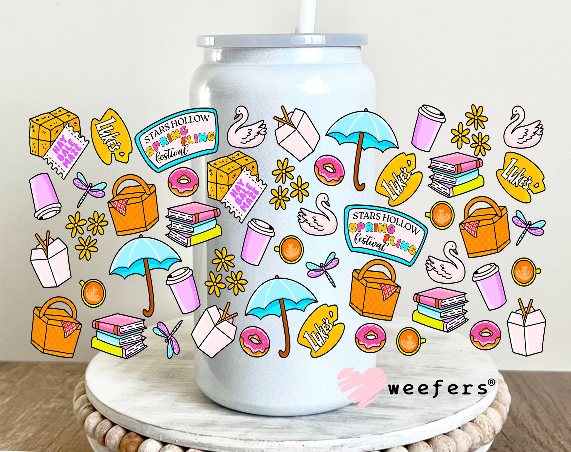 Spring Fling Gillymore Girls UV DTF Cup Wrap 16oz Glass Can Generic Weefers