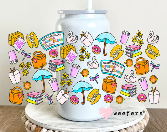 Spring Fling Gillymore Girls UV DTF Cup Wrap 16oz Glass Can Generic Weefers