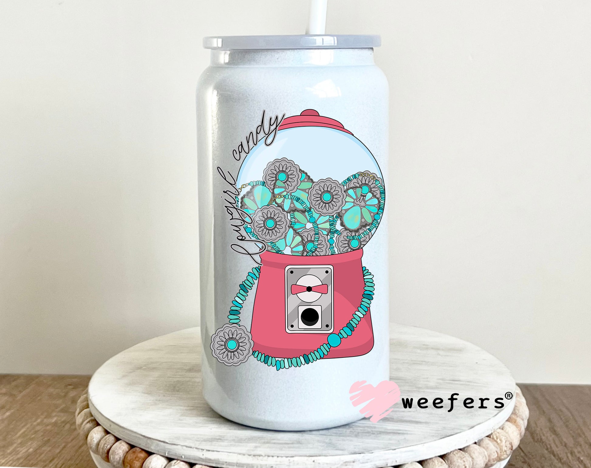 Cowgirl Candy UV DTF Decal 16oz Glass Can Generic Weefers