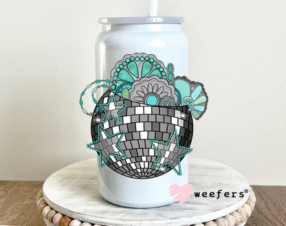 Disco Turquoise Jewels UV DTF Decal 16oz Glass Can Generic Weefers