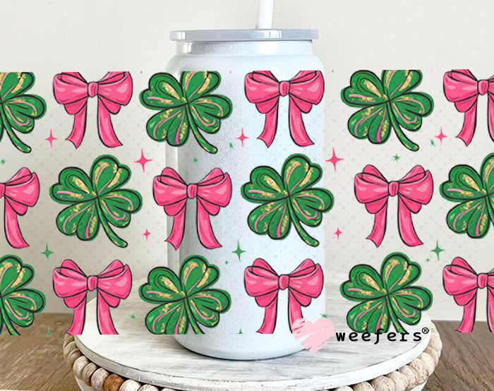 Shamrocks and Coquette Pink Bows UV DTF Cup Wrap - WEEFERS EXCLUSIVE WRAP Weefers