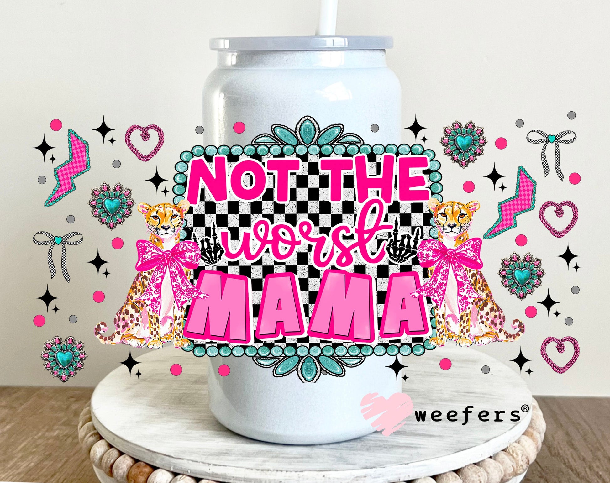 Not the Worst Mama UV DTF Cup Wrap 16oz Glass Can Generic Weefers