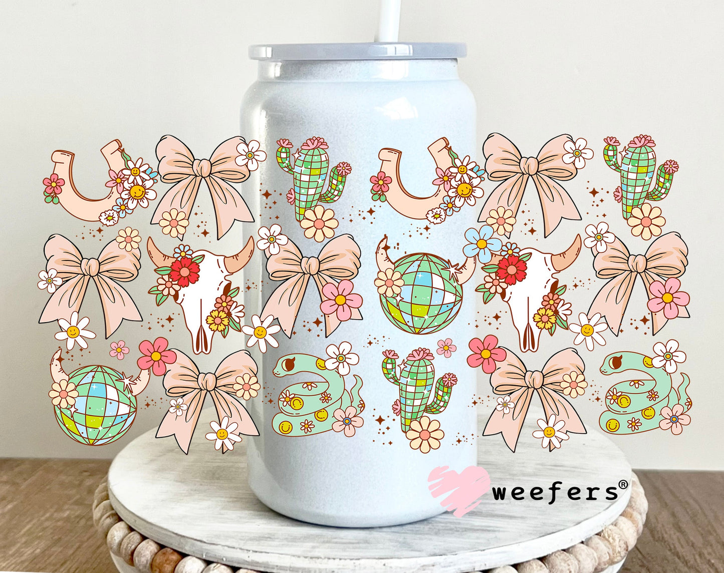 Western Coquette Peach Cowboy UV DTF Cup Wrap - WEEFERS EXCLUSIVE WRAP 16oz Glass Can Generic Weefers
