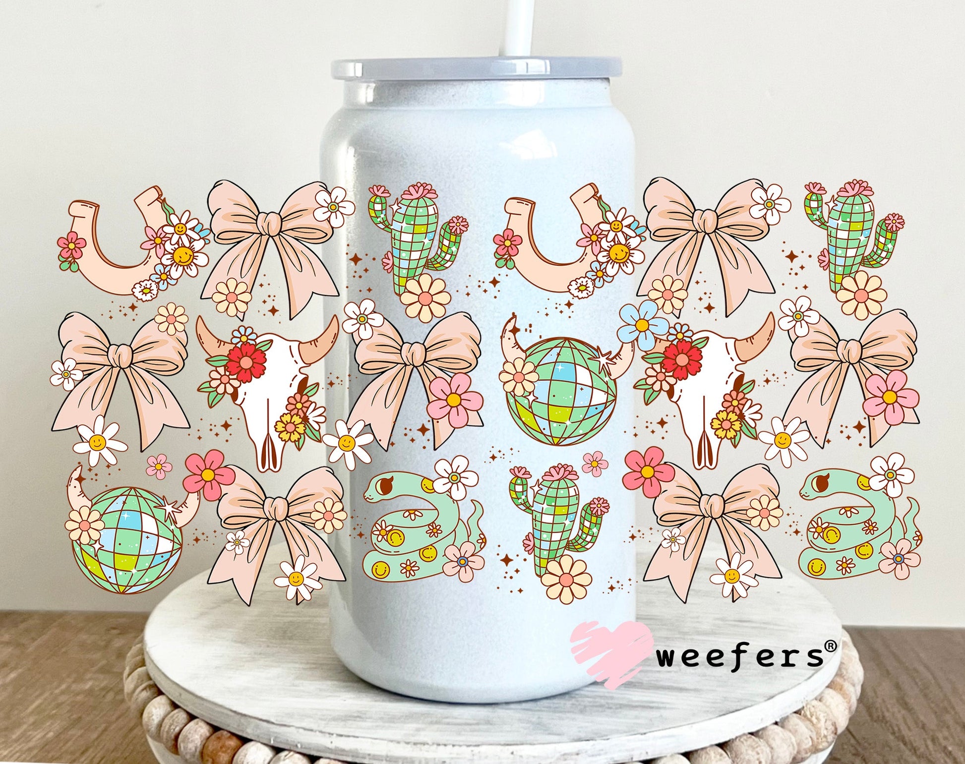 Western Coquette Peach Cowboy UV DTF Cup Wrap - WEEFERS EXCLUSIVE WRAP 16oz Glass Can Generic Weefers