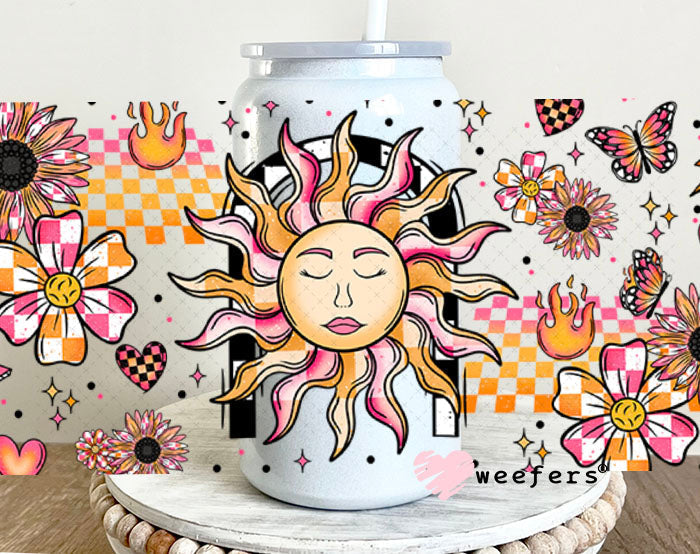Sun and Flowers Orange and Pink Dreams Cowgirl UV DTF Cup Wrap 16oz Glass Can Generic Cup Wrap Weefers