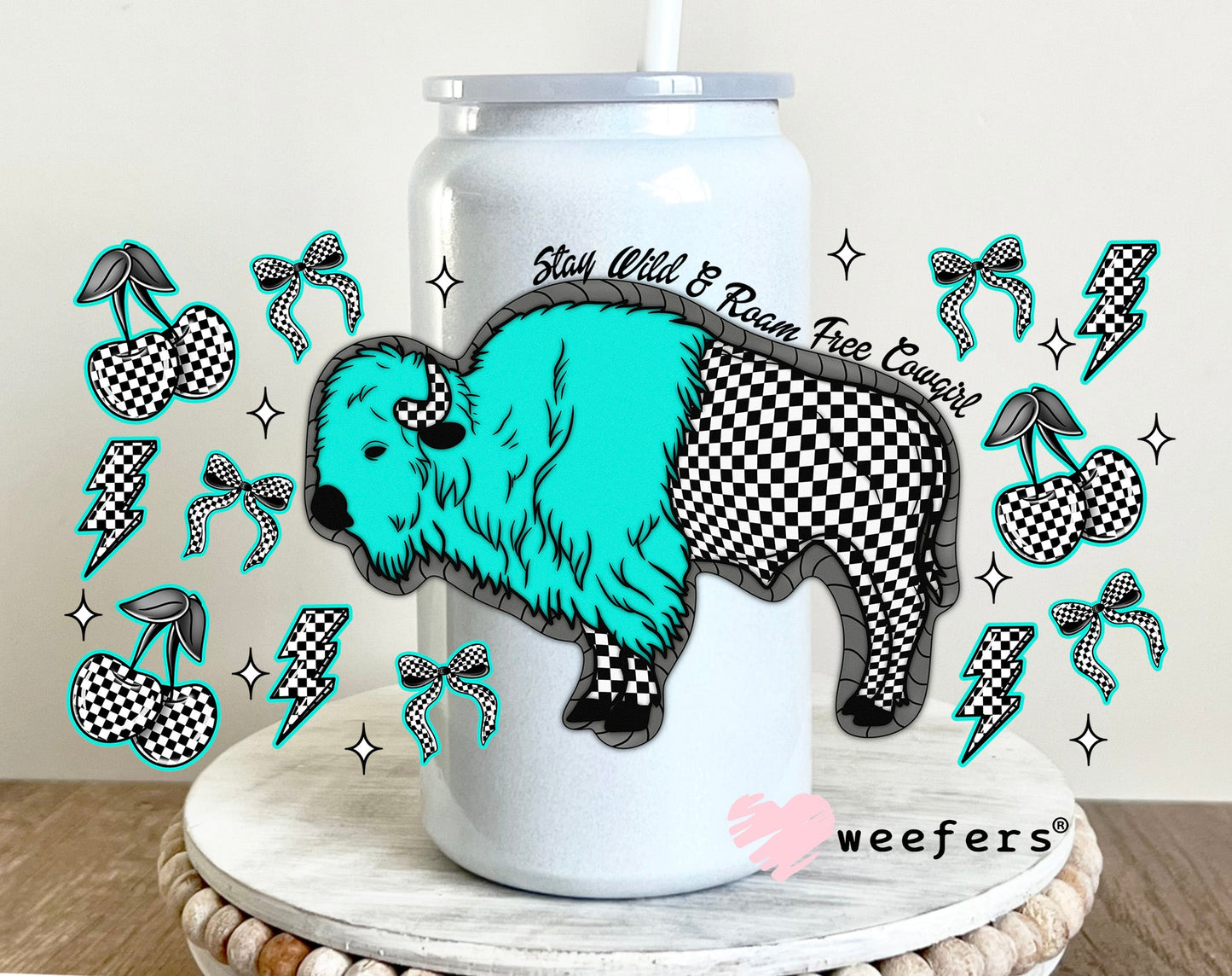Stay Wild and Roam Free Cowgirl UV DTF Cup Wrap - Weefers Exclusive Wrap 16oz Glass Can Generic Weefers