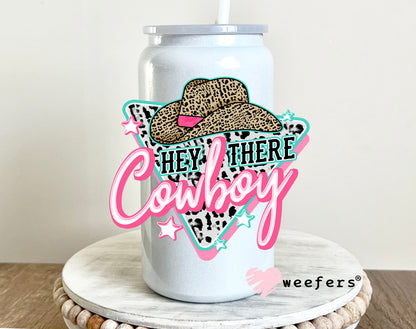 Hey There Cowboy Blue and Pink UV DTF Decal 16oz Glass Can Generic Weefers