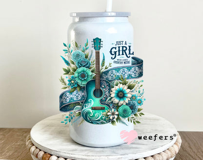 Just a Girl Who Loves Country Music UV DTF Decal 16oz Glass Can Generic Weefers