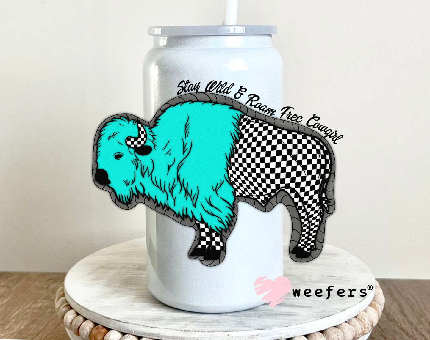 Stay Wild and Roam Free Cowgirl UV DTF Decal 16oz Glass Can Generic Weefers