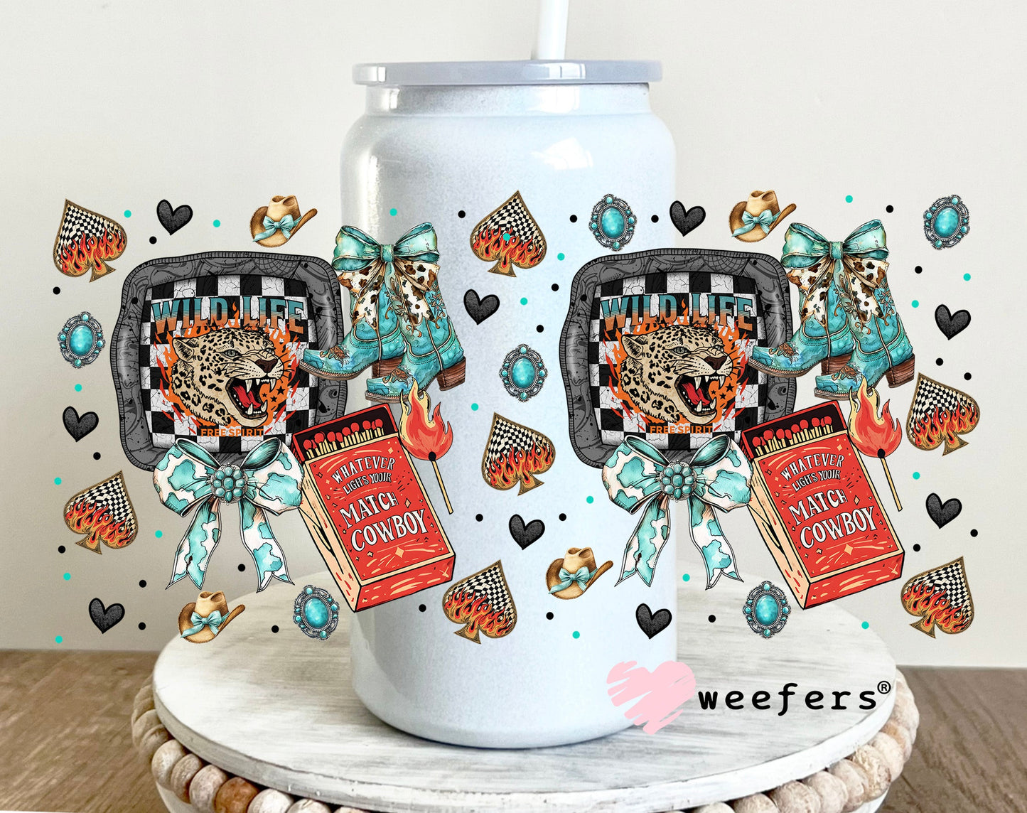 Whatever Lights Your Match Cowboy UV DTF Cup Wrap - WEEFERS EXCLUSIVE WRAP 16oz Glass Can Generic Weefers