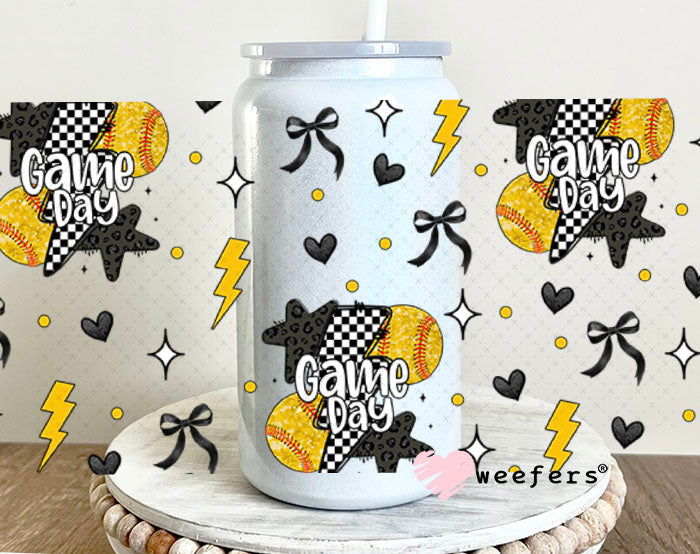 Softball Gameday Lightening Bolts UV DTF Cup Wrap - WEEFERS EXCLUSIVE WRAP 16oz Glass Can Generic Cup Wrap Weefers