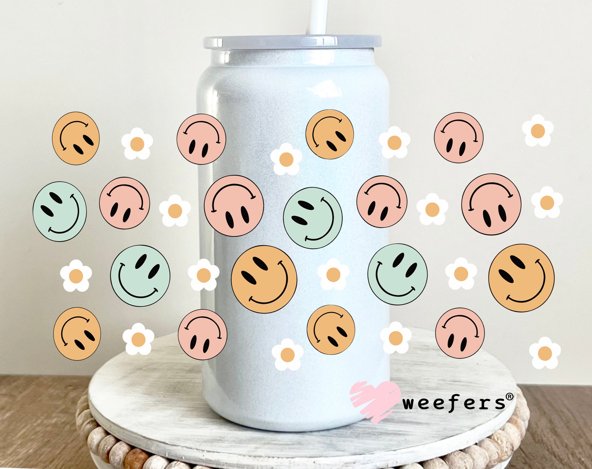 Retro Smile Faces UV DTF Cup Wrap 16oz Glass Can Generic Weefers