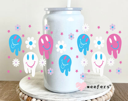 Pink and Blue Melting Faces UV DTF Cup Wrap 16oz Glass Can Generic Weefers