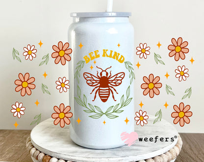 Bee Kind Flowers UV DTF Cup Wrap 16oz Glass Can Generic Weefers