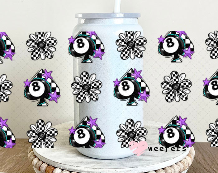 Eight Ball Checkered Spade Purple Sidekick UV DTF Cup Wrap - WEEFERS EXCLUSIVE WRAP 16oz Glass Can Generic Cup Wrap Weefers