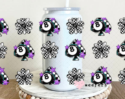 Eight Ball Checkered Spade Purple Sidekick UV DTF Cup Wrap - WEEFERS EXCLUSIVE WRAP 16oz Glass Can Generic Cup Wrap Weefers