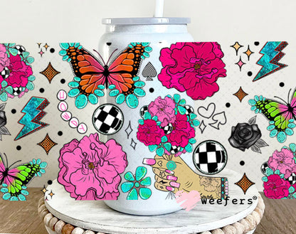 Howdy Pink Flowers Butterflies UV DTF Cup Wrap - WEEFERS EXCLUSIVE WRAP 16oz Glass Can Generic Cup Wrap Weefers
