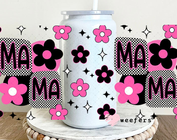 Mama Pink and Black Flowers UV DTF Cup Wrap - Weefers® Exclusive Weefers