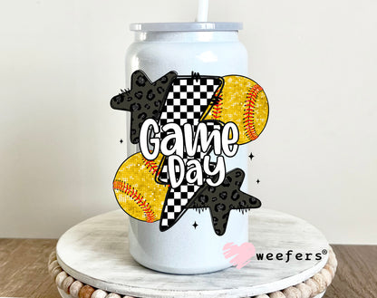 Game Day Softball UV DTF Decal 16oz Glass Can Generic Weefers