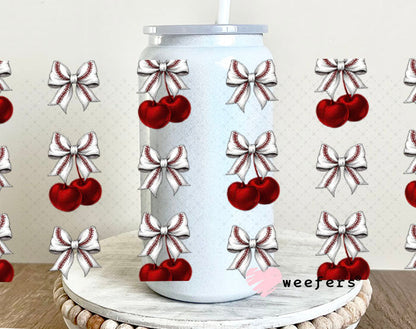Cherry Bow Baseball UV DTF Cup Wrap - WEEFERS EXCLUSIVE WRAP 16oz Glass Can Generic Cup Wrap Weefers