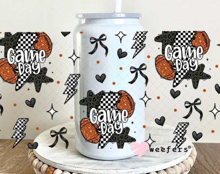 Game Day Football Black Checkered Lightening Bolts UV DTF Cup Wrap - WEEFERS EXCLUSIVE WRAP 16oz Glass Can Generic Cup Wrap Weefers
