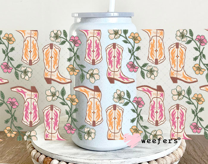 Cowgirl Boots Peach and Pink UV DTF Cup Wrap - WEEFERS EXCLUSIVE WRAP 16oz Glass Can Generic Cup Wrap Weefers