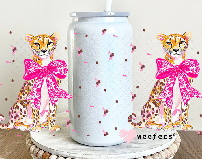 Pink Bow Jaguar UV DTF Cup Wrap - WEEFERS EXCLUSIVE WRAP 16oz Glass Can Generic Cup Wrap Weefers