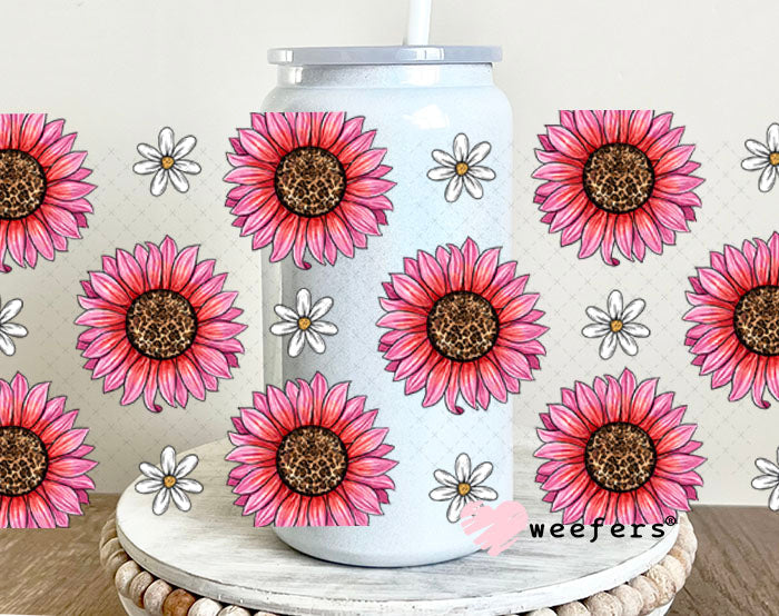 Pink Sunflowers UV DTF Cup Wrap - WEEFERS EXCLUSIVE WRAP 16oz Glass Can Generic Cup Wrap Weefers