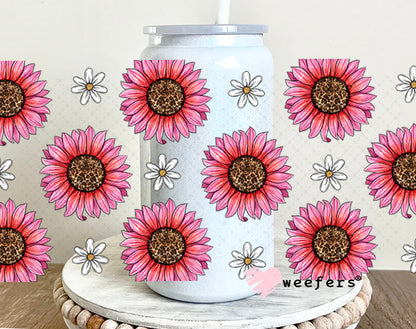 Pink Sunflowers UV DTF Cup Wrap - WEEFERS EXCLUSIVE WRAP 16oz Glass Can Generic Cup Wrap Weefers