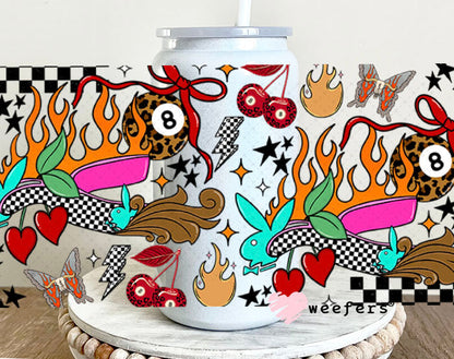 Cowgirl Spurs Leopard Eight Ball UV DTF Cup Wrap - WEEFERS EXCLUSIVE WRAP 16oz Glass Can Generic Cup Wrap Weefers