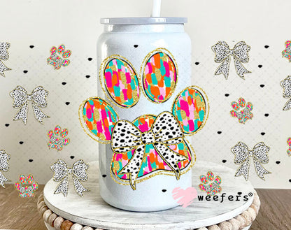 Dog Paw and Black Dotted Bows UV DTF Cup Wrap - Exclusive WEEFERS WRAP 16oz Glass Can Generic Cup Wrap Weefers
