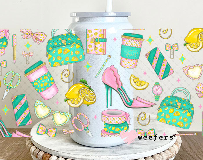 Lemon Pink and Green Girl Planner UV DTF Cup Wrap - Exclusive WEEFERS WRAP 16oz Glass Can Generic Cup Wrap Weefers