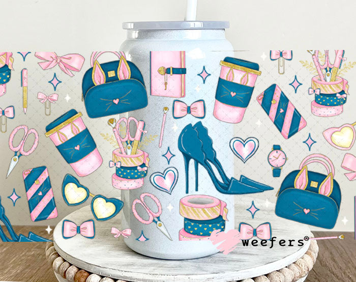 Blue and Pink Girl Planner UV DTF Cup Wrap - Exclusive WEEFERS WRAP 16oz Glass Can Generic Cup Wrap Weefers