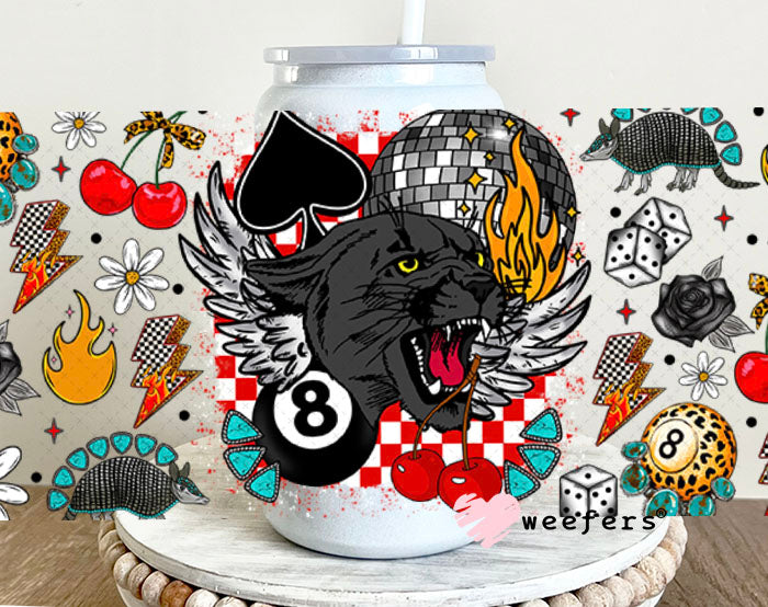 Leopard Turquoise Eightball and Armadillo UV DTF Cup Wrap - Exclusive WEEFERS WRAP 16oz Glass Can Generic Weefers