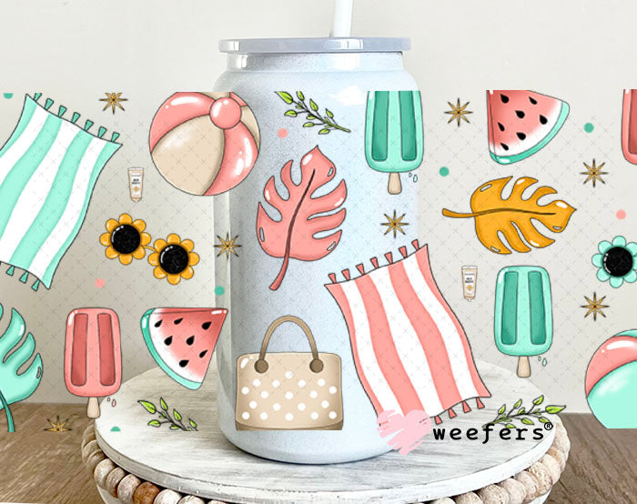 Beach Days Summer Vibes UV DTF Cup Wrap - Weefers Exclusive Wrap 16oz Glass Can Generic Weefers