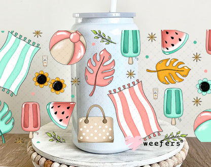 Beach Days Summer Vibes UV DTF Cup Wrap - Weefers Exclusive Wrap 16oz Glass Can Generic Weefers