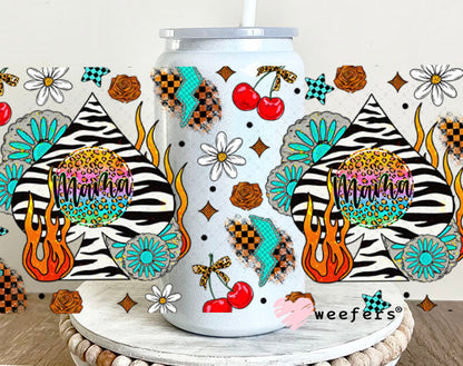 Mama Zebra Spade Lightening Bolts UV DTF Cup Wrap - Weefers Exclusive Wrap Weefers