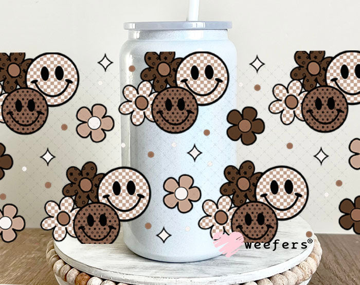 Brown and Neutral Brown Smile Faces Friends UV DTF Cup Wrap - Weefers Exclusive Wrap Weefers