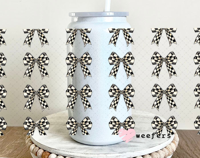 Black and Cream Checkered Bows Elements UV DTF Cup Wrap - Weefers Exclusive Wrap Weefers