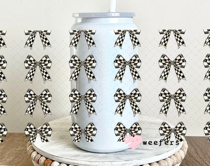 Black and Cream Checkered Bows Elements UV DTF Cup Wrap - Weefers Exclusive Wrap Weefers