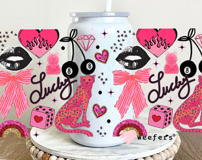 Lucky Pink Jaguar UV DTF Cup Wrap - Weefers Exclusive Wrap Weefers