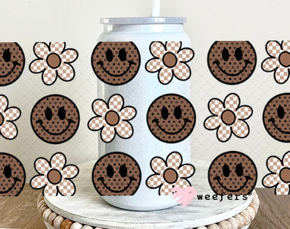 Brown Smile Faces Neutral Flowers UV DTF Cup Wrap - Weefers Exclusive Wrap Weefers