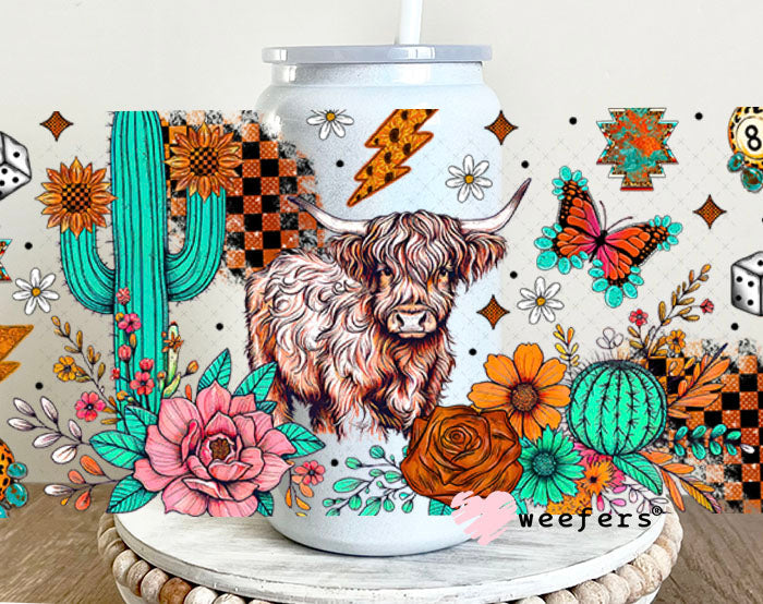 Highlander Leopard Eight Ball Rust Roses UV DTF Cup Wrap - Weefers Exclusive Wrap 16oz Glass Can Generic Cup Wrap Weefers