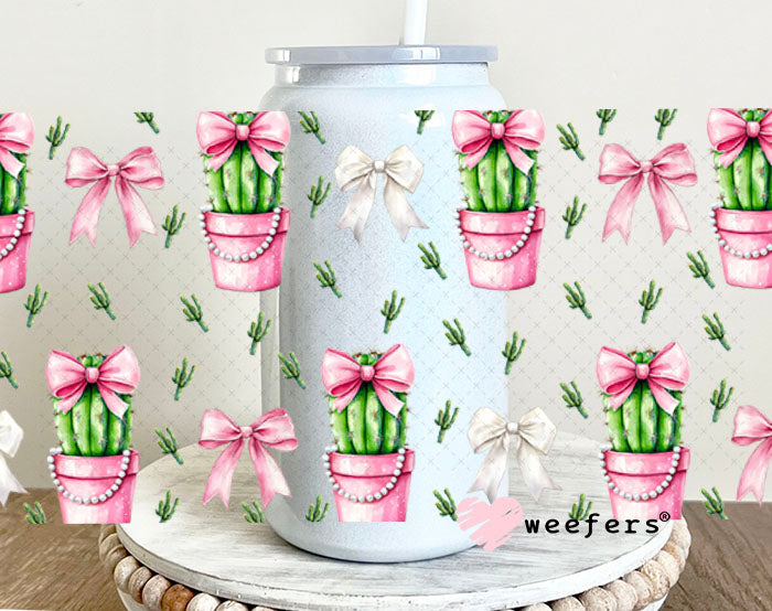 Pink Coquette Cactus UV DTF Cup Wrap - Weefers Exclusive Wrap 16oz Glass Can Generic Cup Wrap Weefers